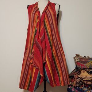 Vintage Silverado Waterfall vest Top Tunic Cotton Serape Huipil Southwestern